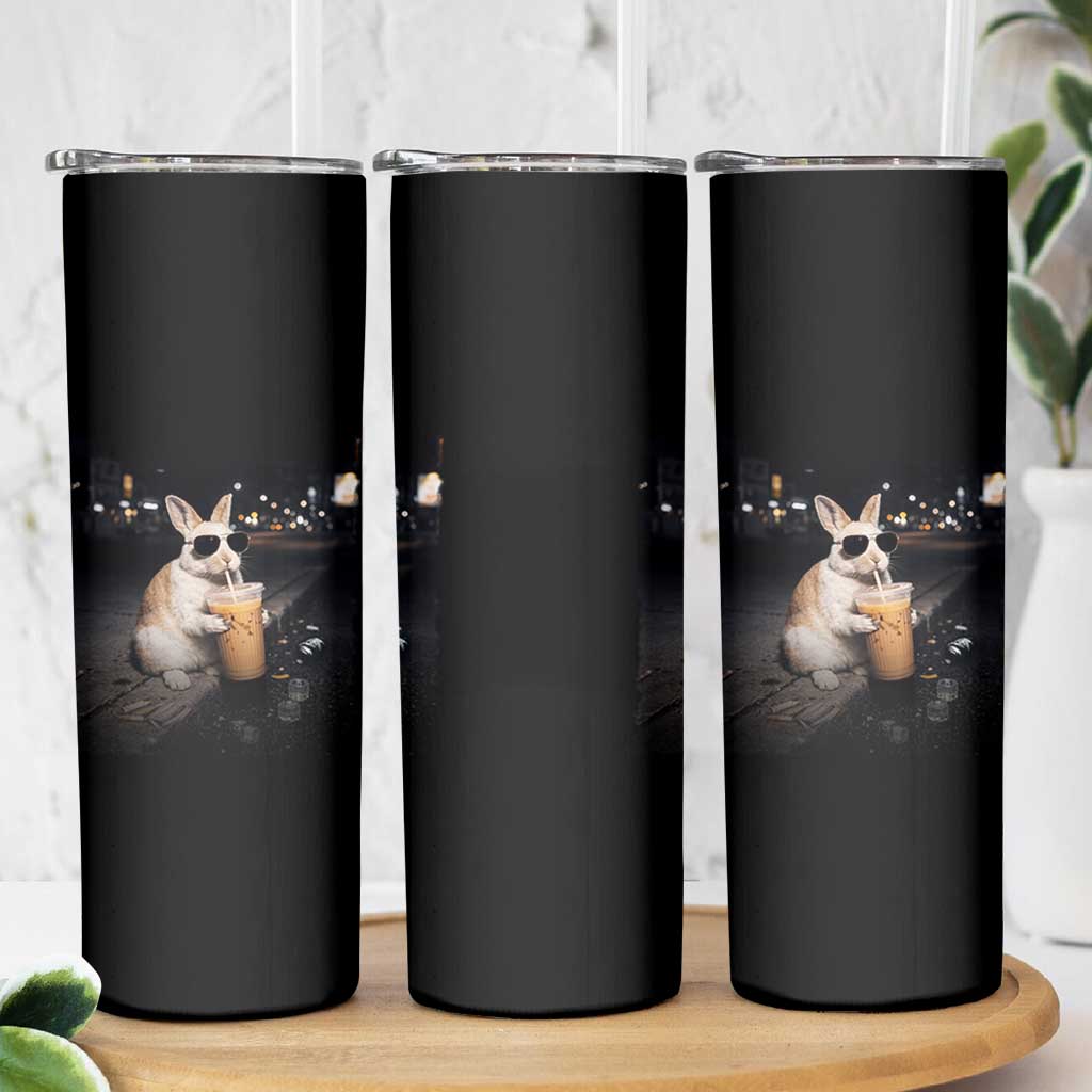 Funny Bunny Drinking Iced Coffee Skinny Tumbler Animal Meme Viral Internet