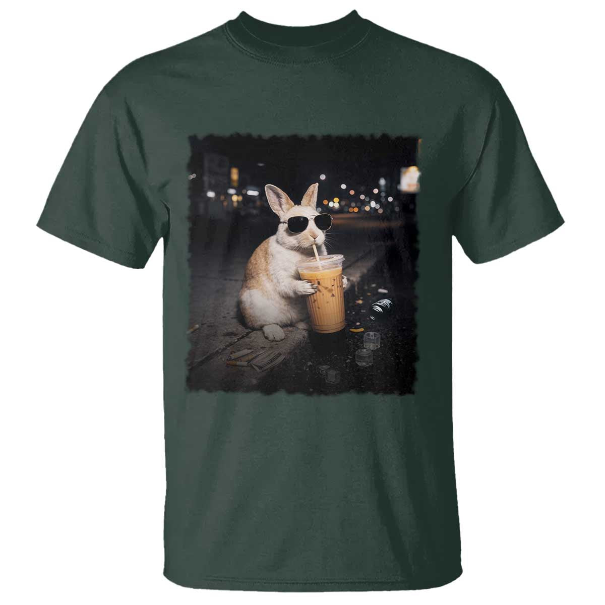 Funny Bunny Drinking Iced Coffee T Shirt Animal Meme Viral Internet