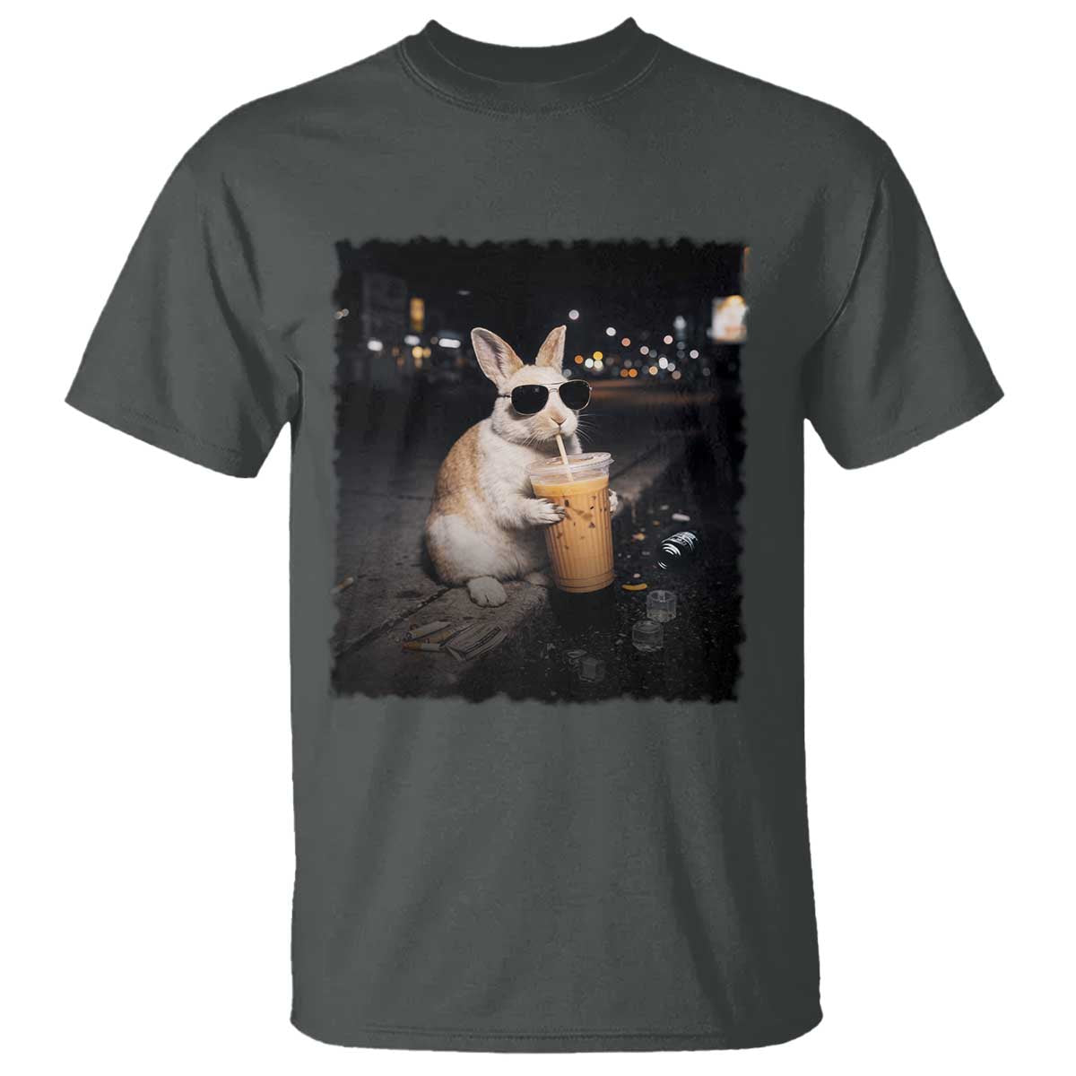 Funny Bunny Drinking Iced Coffee T Shirt Animal Meme Viral Internet