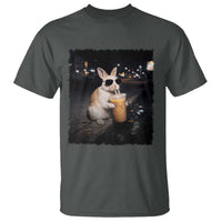 Funny Bunny Drinking Iced Coffee T Shirt Animal Meme Viral Internet