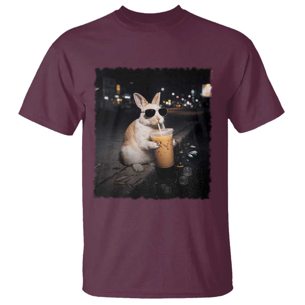 Funny Bunny Drinking Iced Coffee T Shirt Animal Meme Viral Internet