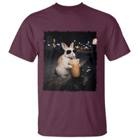 Funny Bunny Drinking Iced Coffee T Shirt Animal Meme Viral Internet