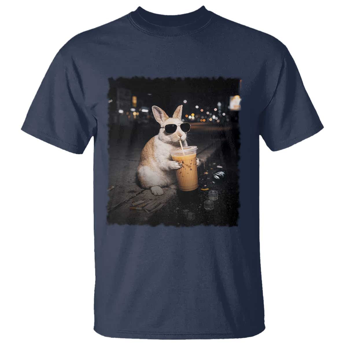 Funny Bunny Drinking Iced Coffee T Shirt Animal Meme Viral Internet