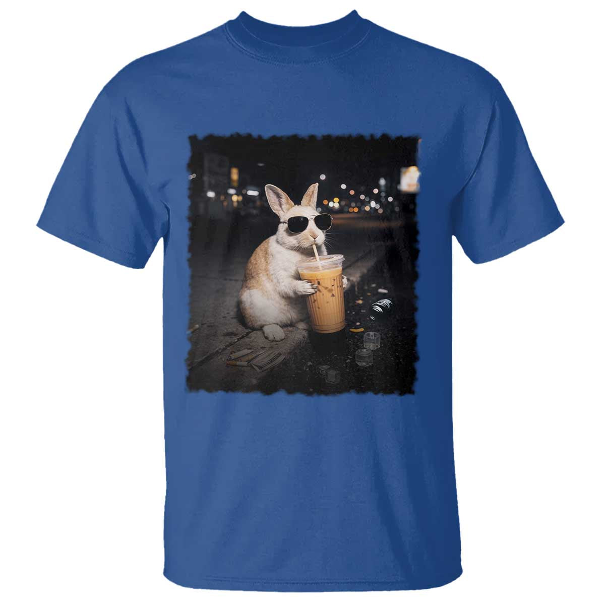 Funny Bunny Drinking Iced Coffee T Shirt Animal Meme Viral Internet