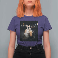Funny Bunny Drinking Iced Coffee T Shirt For Women Animal Meme Viral Internet