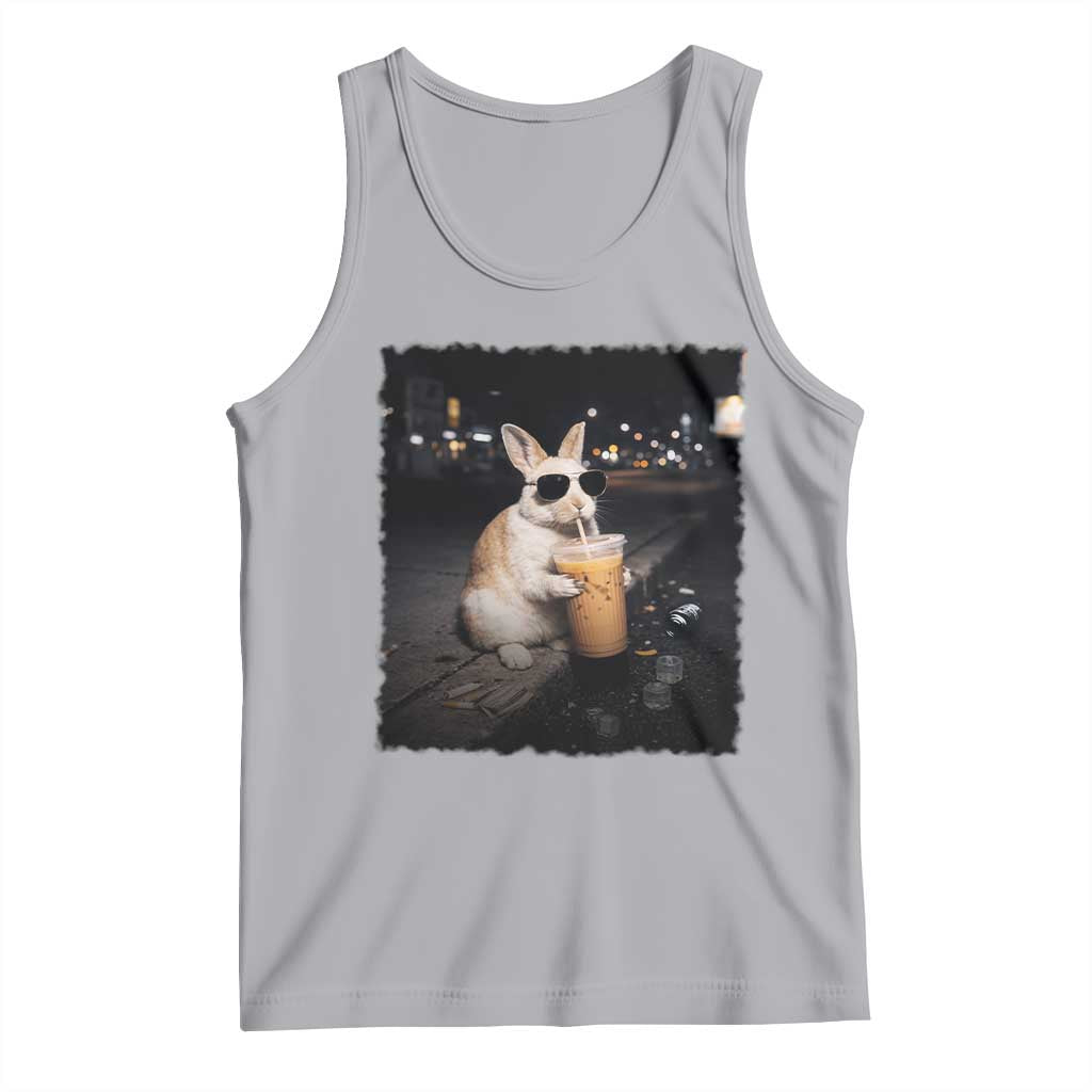 Funny Bunny Drinking Iced Coffee Tank Top Animal Meme Viral Internet