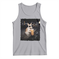 Funny Bunny Drinking Iced Coffee Tank Top Animal Meme Viral Internet