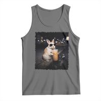 Funny Bunny Drinking Iced Coffee Tank Top Animal Meme Viral Internet