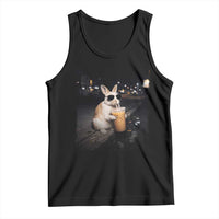 Funny Bunny Drinking Iced Coffee Tank Top Animal Meme Viral Internet