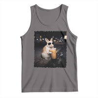 Funny Bunny Drinking Iced Coffee Tank Top Animal Meme Viral Internet
