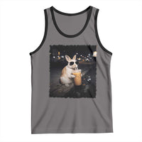 Funny Bunny Drinking Iced Coffee Tank Top Animal Meme Viral Internet