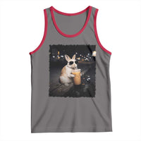 Funny Bunny Drinking Iced Coffee Tank Top Animal Meme Viral Internet