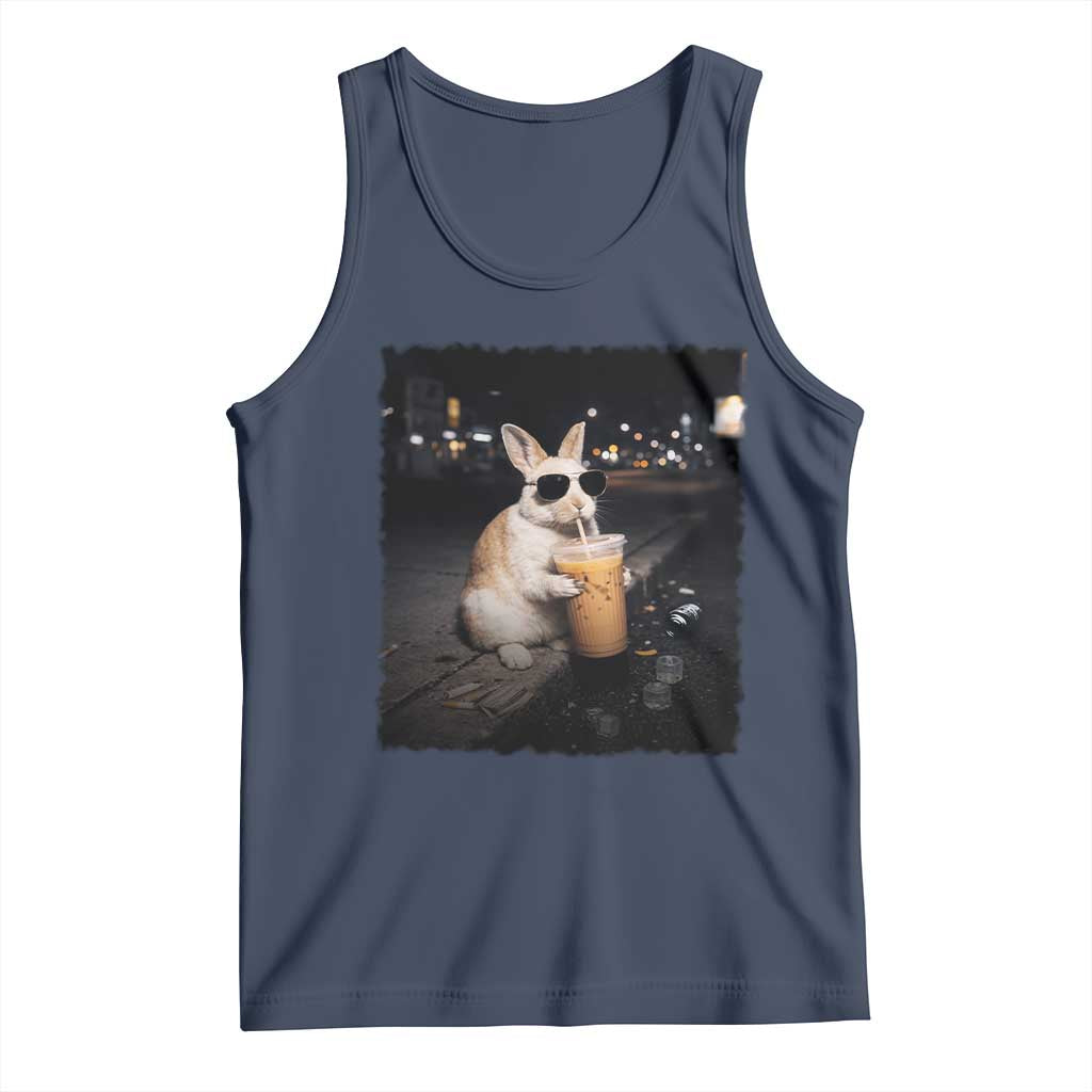 Funny Bunny Drinking Iced Coffee Tank Top Animal Meme Viral Internet