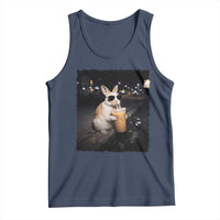 Funny Bunny Drinking Iced Coffee Tank Top Animal Meme Viral Internet