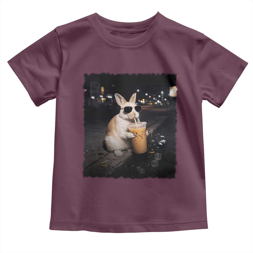 Funny Bunny Drinking Iced Coffee Toddler T Shirt Animal Meme Viral Internet