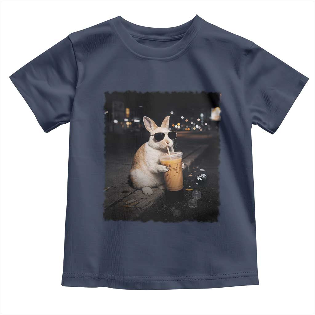 Funny Bunny Drinking Iced Coffee Toddler T Shirt Animal Meme Viral Internet