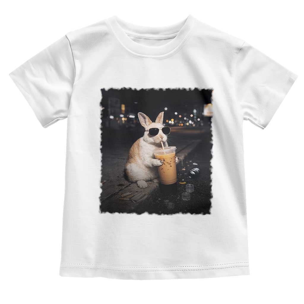 Funny Bunny Drinking Iced Coffee Toddler T Shirt Animal Meme Viral Internet