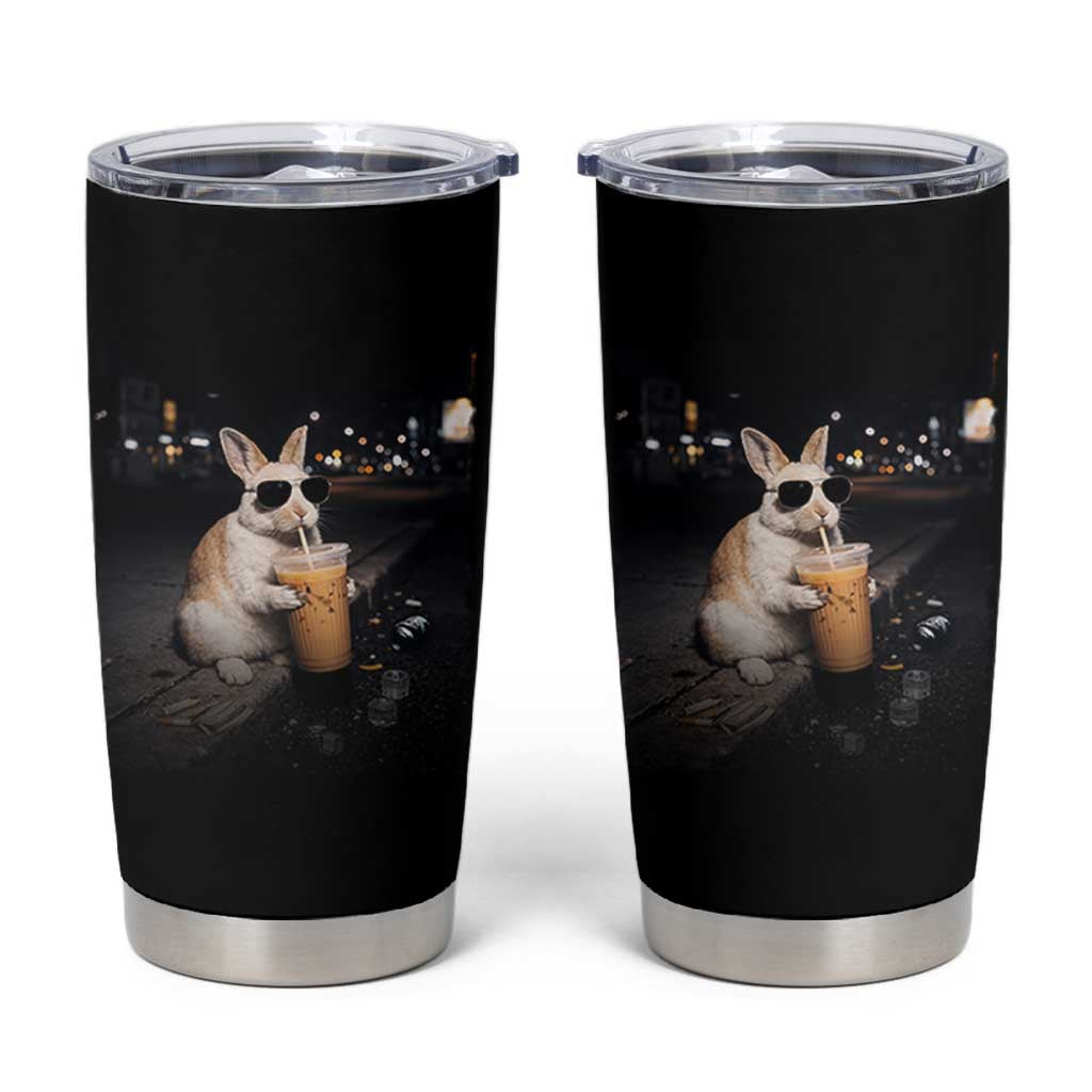 Funny Bunny Drinking Iced Coffee Tumbler Cup Animal Meme Viral Internet