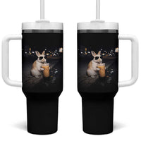 Funny Bunny Drinking Iced Coffee Tumbler With Handle Animal Meme Viral Internet