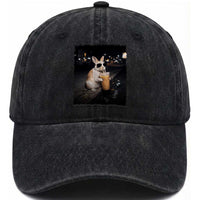 Funny Bunny Drinking Iced Coffee Washed Cotton Baseball Cap Animal Meme Viral Internet