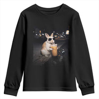Funny Bunny Drinking Iced Coffee Youth Sweatshirt Animal Meme Viral Internet