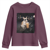 Funny Bunny Drinking Iced Coffee Youth Sweatshirt Animal Meme Viral Internet