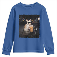 Funny Bunny Drinking Iced Coffee Youth Sweatshirt Animal Meme Viral Internet