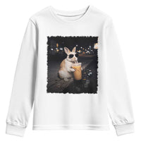 Funny Bunny Drinking Iced Coffee Youth Sweatshirt Animal Meme Viral Internet
