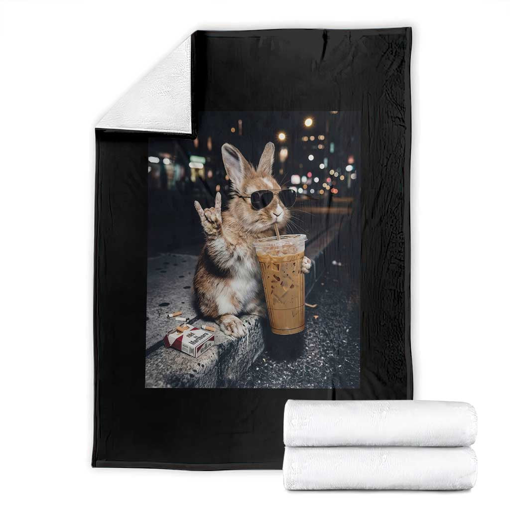 Funny Bunny Drinking Diet Coke Throw Blanket Vintage 90s Graphic Meme