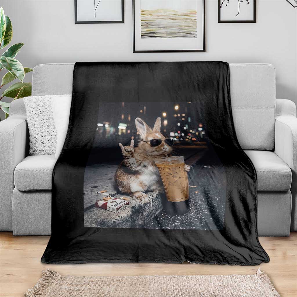 Funny Bunny Drinking Diet Coke Throw Blanket Vintage 90s Graphic Meme