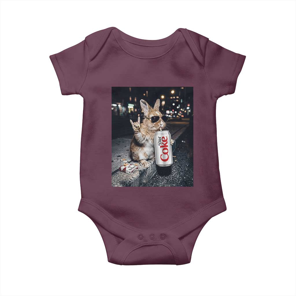 Funny Bunny Drinking Diet Coke Baby Onesie Vintage 90s Graphic Meme