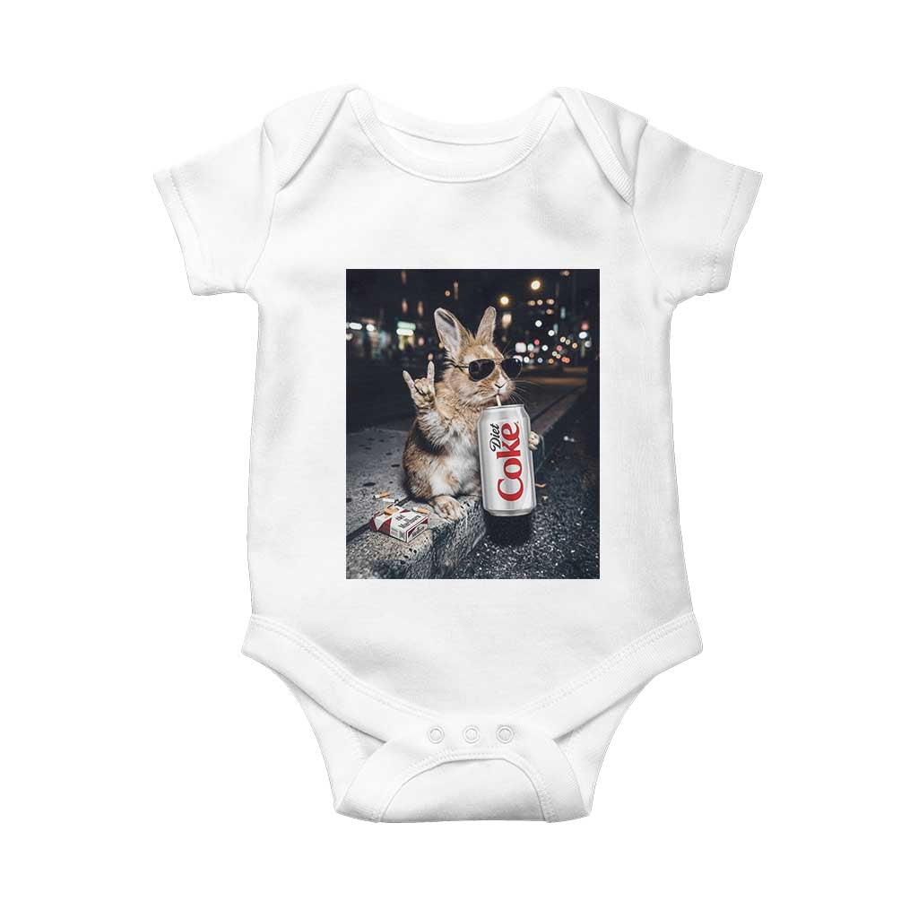 Funny Bunny Drinking Diet Coke Baby Onesie Vintage 90s Graphic Meme