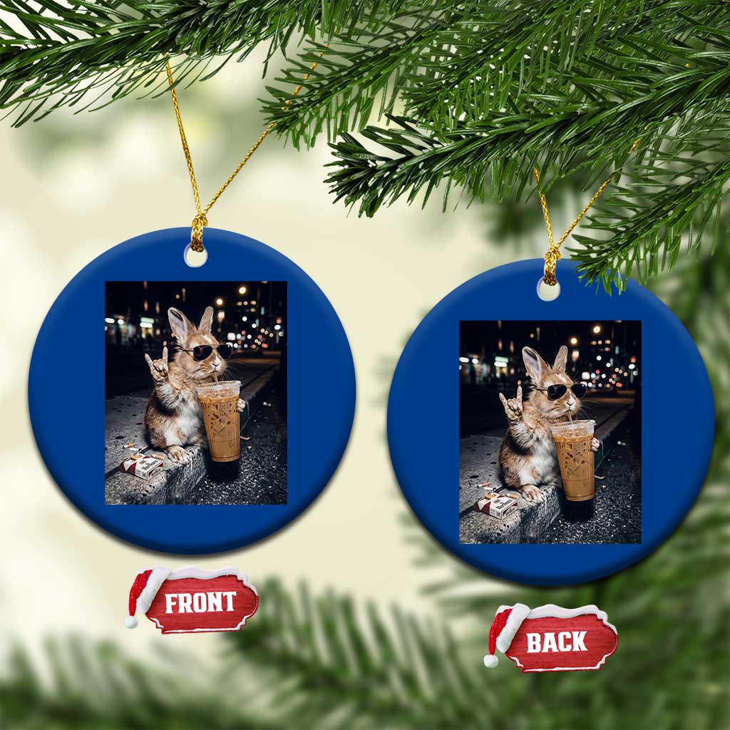 Funny Bunny Drinking Diet Coke Ceramic Ornament Vintage 90s Graphic Meme