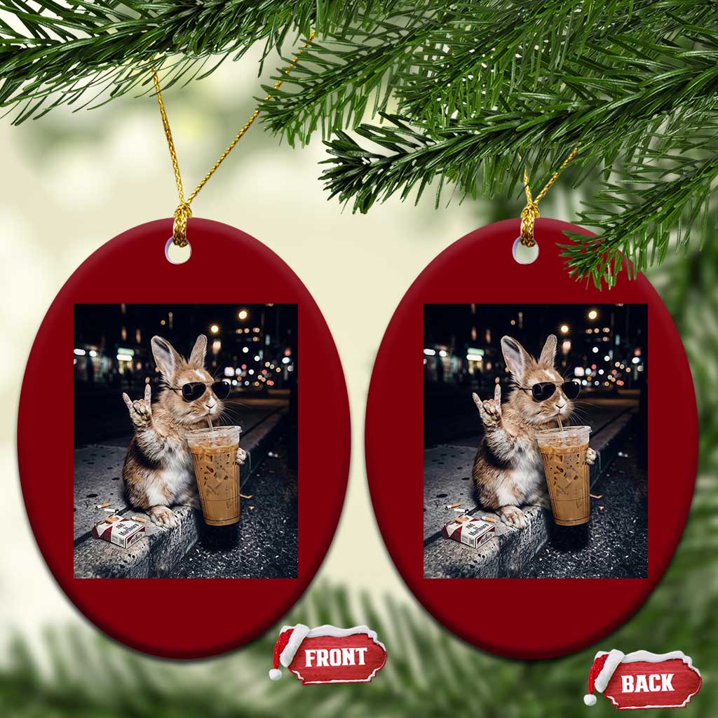 Funny Bunny Drinking Diet Coke Ceramic Ornament Vintage 90s Graphic Meme