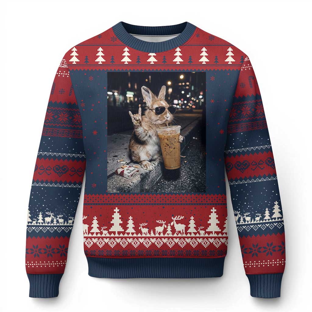 Funny Bunny Drinking Diet Coke Ugly Christmas Sweater Vintage 90s Graphic Meme