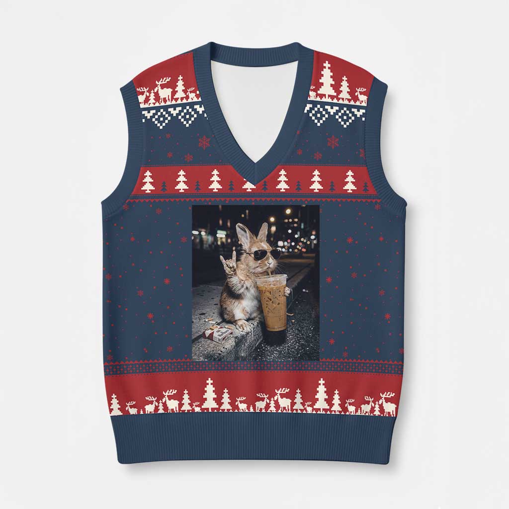 Funny Bunny Drinking Diet Coke V-Neck Knit Sweater Vest Vintage 90s Graphic Meme