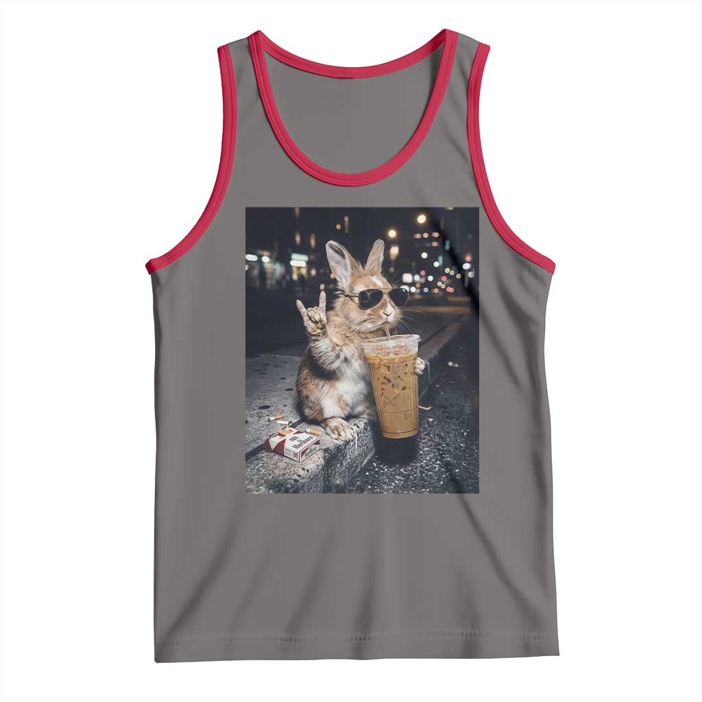 Funny Bunny Drinking Iced Coffee Tank Top Vintage 90s Graphic Meme TS14