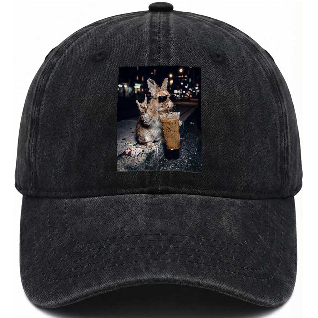 Funny Bunny Drinking Diet Coke Washed Cotton Baseball Cap Vintage 90s Graphic Meme