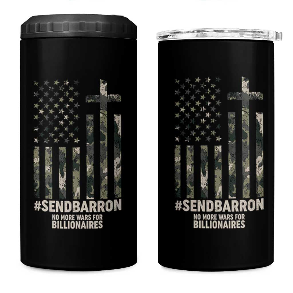 Send Barron 4 in 1 Can Cooler Tumbler Vintage American Flag Camo Hashtag Protest Meme