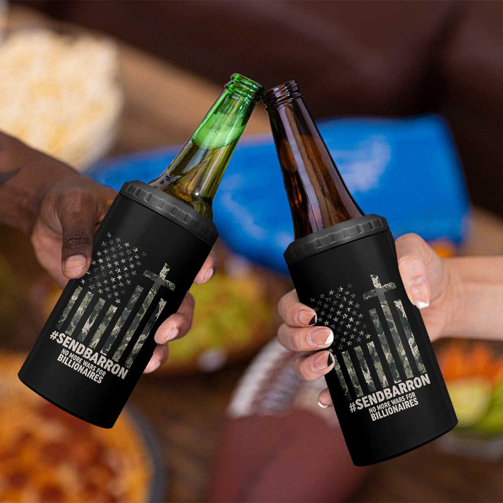 Send Barron 4 in 1 Can Cooler Tumbler Vintage American Flag Camo Hashtag Protest Meme