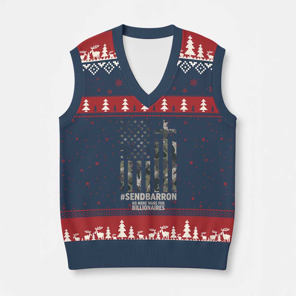 Send Barron V-Neck Knit Sweater Vest Vintage American Flag Camo Hashtag Protest Meme