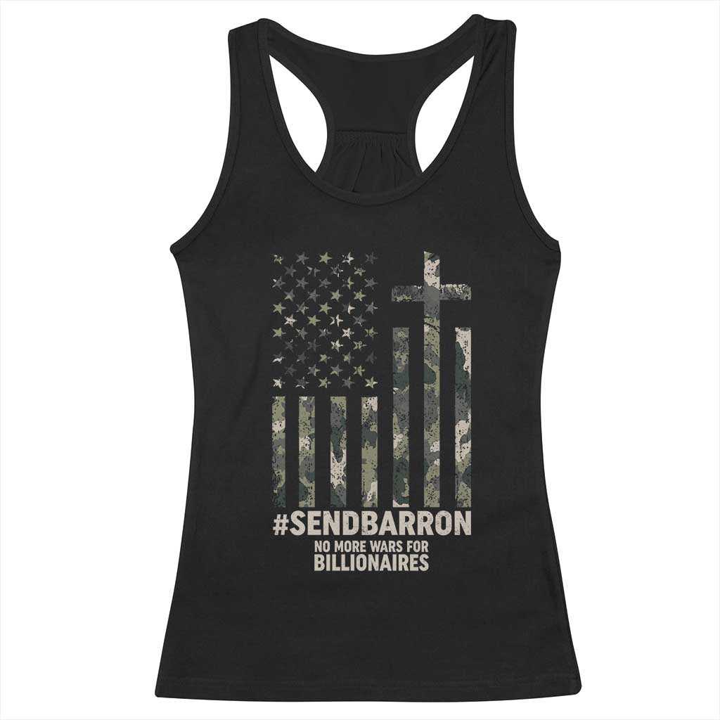 Send Barron Racerback Tank Top Vintage American Flag Camo Hashtag Protest Meme