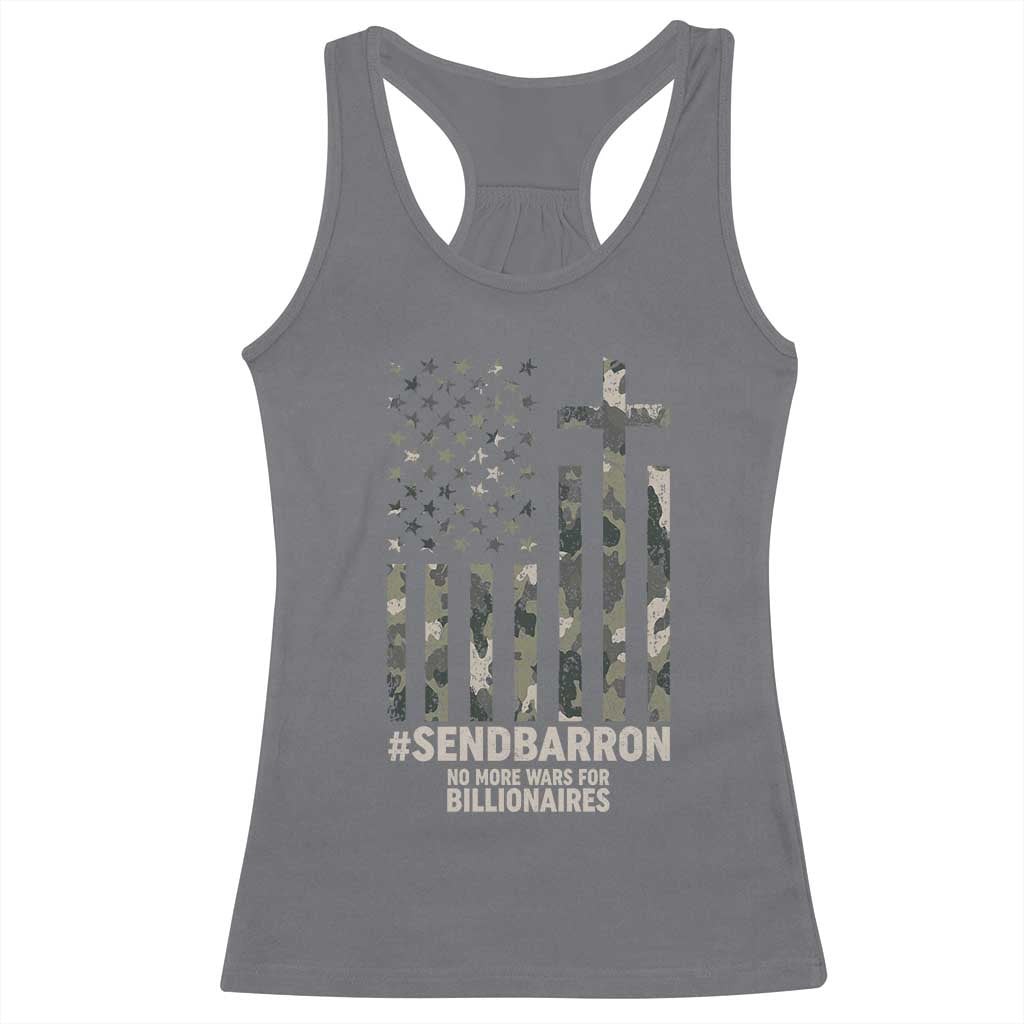 Send Barron Racerback Tank Top Vintage American Flag Camo Hashtag Protest Meme