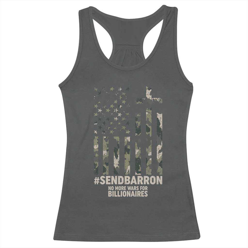 Send Barron Racerback Tank Top Vintage American Flag Camo Hashtag Protest Meme