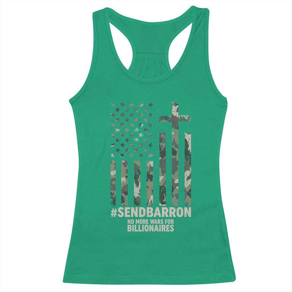 Send Barron Racerback Tank Top Vintage American Flag Camo Hashtag Protest Meme