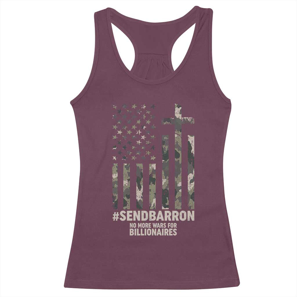 Send Barron Racerback Tank Top Vintage American Flag Camo Hashtag Protest Meme