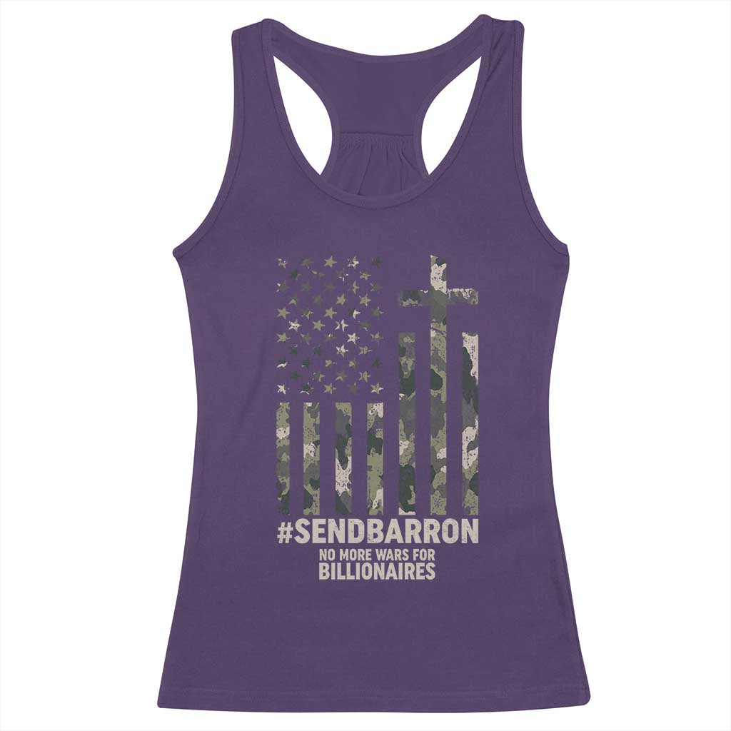 Send Barron Racerback Tank Top Vintage American Flag Camo Hashtag Protest Meme