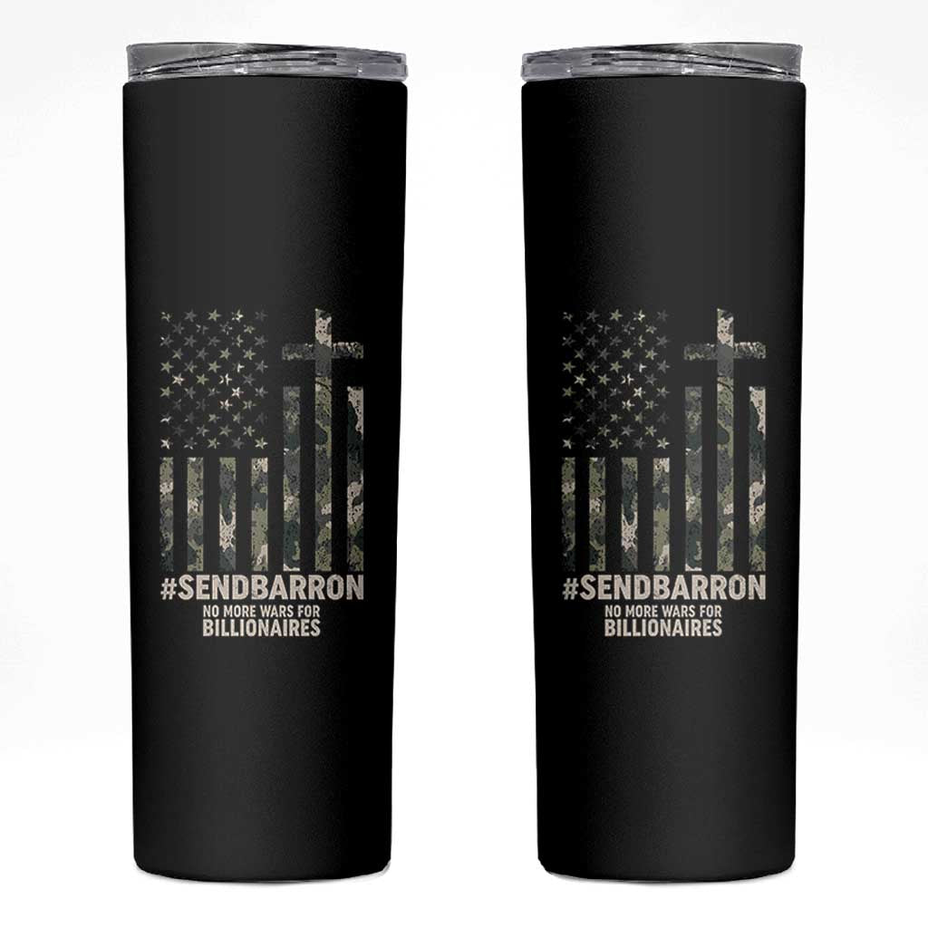 Send Barron Skinny Tumbler Vintage American Flag Camo Hashtag Protest Meme