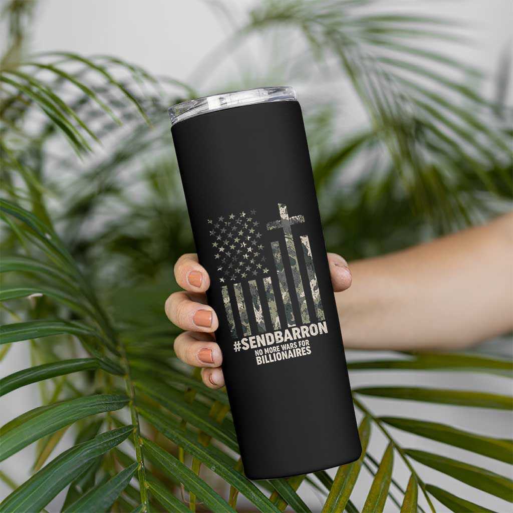 Send Barron Skinny Tumbler Vintage American Flag Camo Hashtag Protest Meme