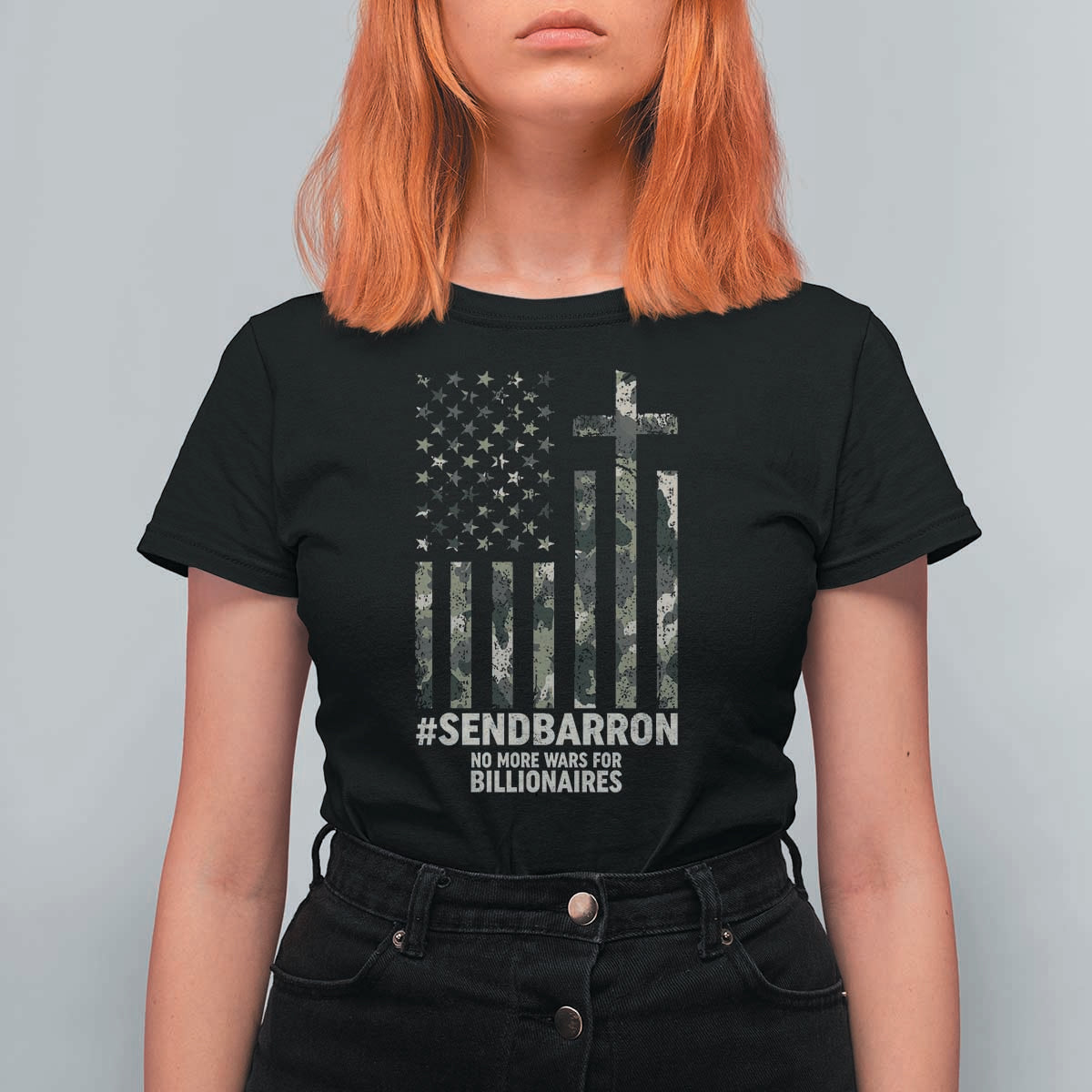 Send Barron T Shirt For Women Vintage American Flag Camo Hashtag Protest Meme